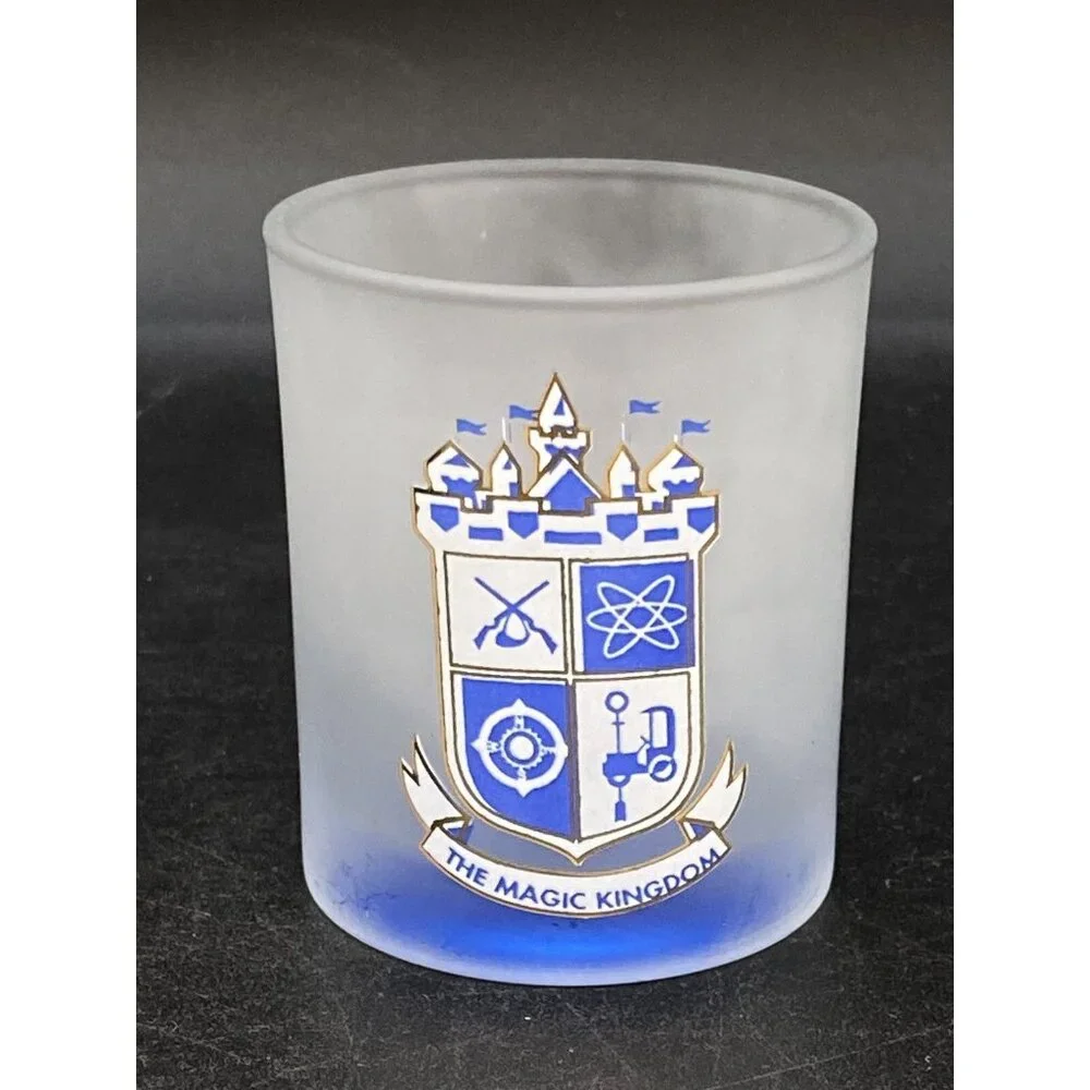 Disney The Magic Kingdom Frosted Shot Glass Frontier Tomorrow Land Older Logo
